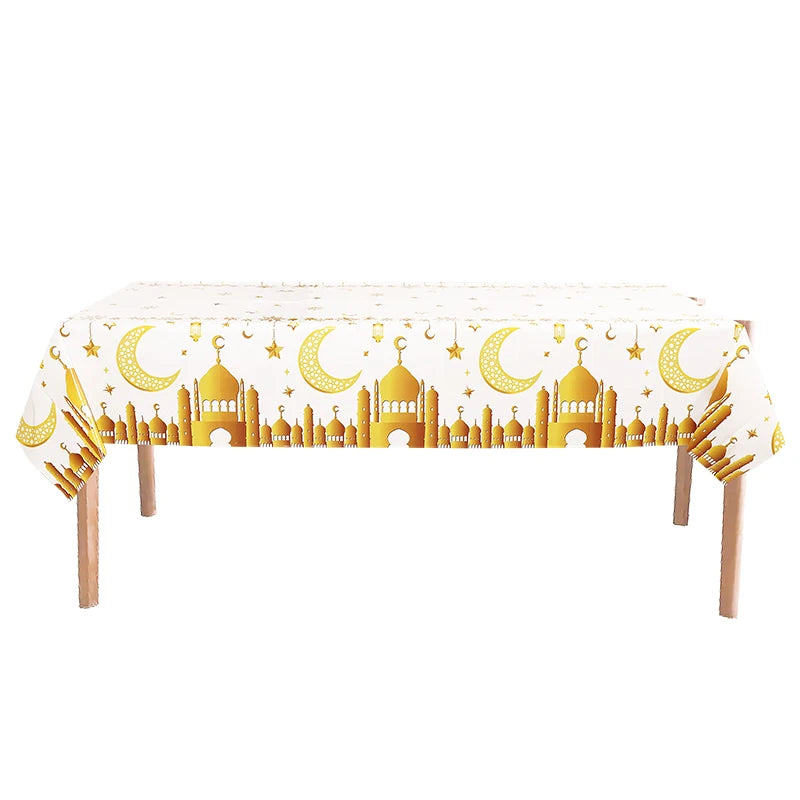 Ramadan Decor Tablecloth Eid Mubarak Disposable Waterproof Table Cover 2025 Islamic Muslim Party Home Decoration Gifts 220x130cm