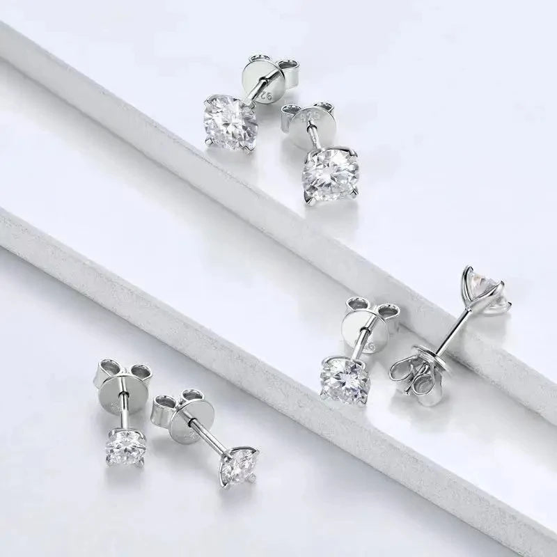 Moissanite Stud Earrings – S925 Sterling Silver Unisex Studs (1–2 CT Options)