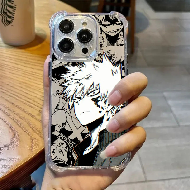 Katsuki Bakugo Anime Clear Phone Case for iPhone 17 Air, 17, 16e, 16, 15, 14, 13, 12, 11 Pro Max Plus Soft Silicone Cover