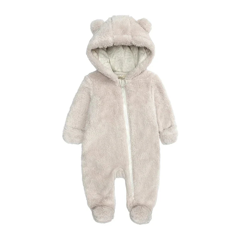 Baby Fleece Hooded Romper – Winter Zipper Bodysuit for Newborns & Infants (0–24 Months)
