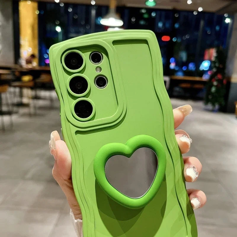 Mirror Love Heart Bracket Phone Case for Samsung Galaxy