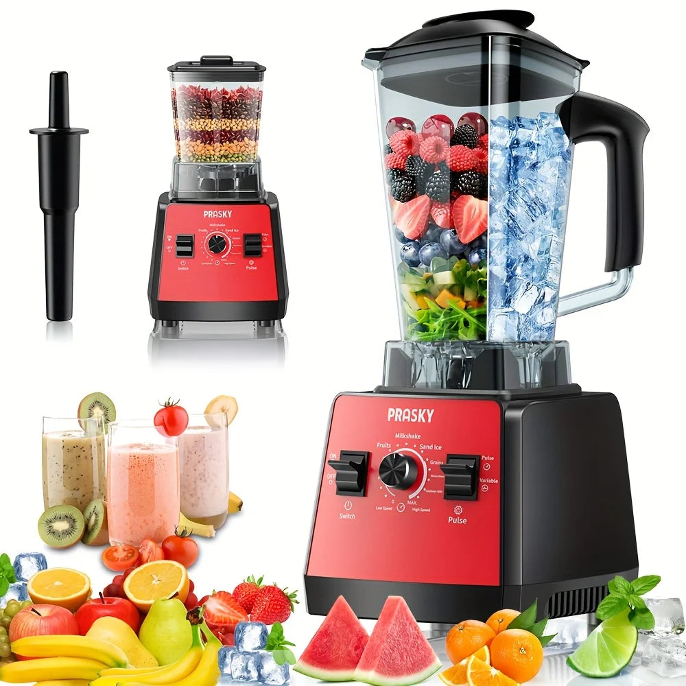 PRASKY 2400W Professional Blender & Grinder Combo – 25,000 RPM High-Speed Kitchen Blender, 68oz BPA-Free Pitcher, 2 Containers, Ice Crusher for Smoothies, Shakes & Frozen Drinks
