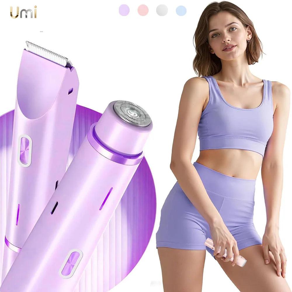 2-in-1 Electric Razor for Women – Waterproof Bikini Trimmer & Body Shaver | Wet & Dry Use | IPX7 Rated for Pubic Hair, Legs, Underarms & More
