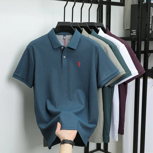 Men’s 100% Pure Cotton Breathable Short Sleeve Polo Shirt – Luxury Embroidered, Loose Fit Casual & Summer Business Wear