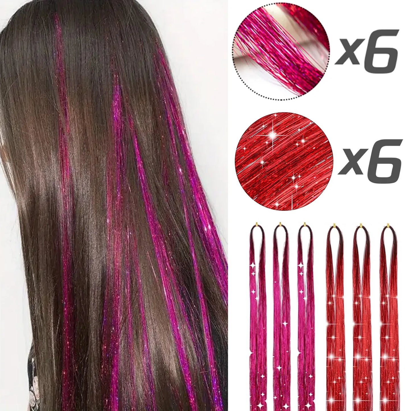 Glitter Hair Tinsel Extensions – 12-Piece Sparkling Fairy Hair Accessories for All Occasions
