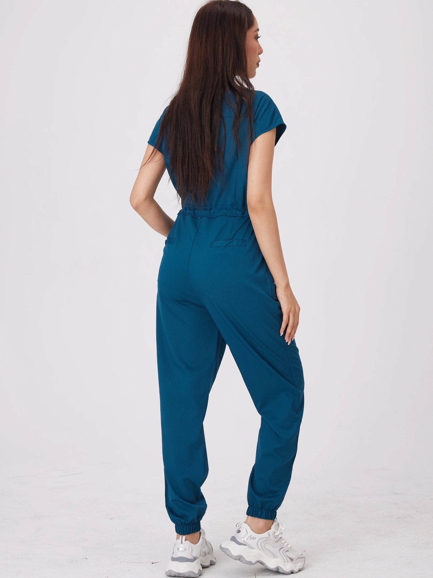 Women's Short Sleeve Medical Scrub Jumpsuit – Hospital Uniform with Pockets