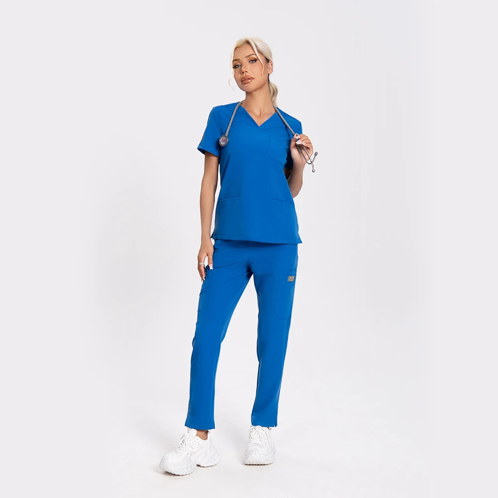 Women’s Antibacterial Scrubs Set – Soft V-Neck Top & Wrinkle-Resistant Pants