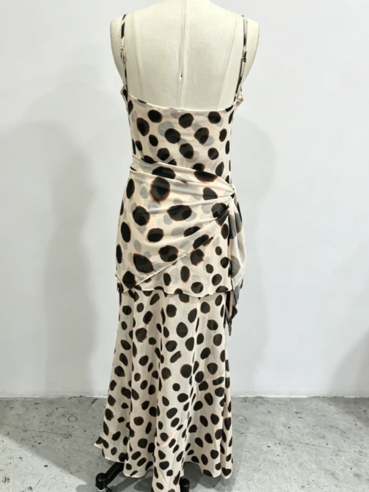 Women's Elegant Animal Print Maxi Dress with Detachable Scarf – Spaghetti Strap, Tie Waist, Slim Fit, Sleeveless Long Dress for Summer, Vacation, Party & Holiday