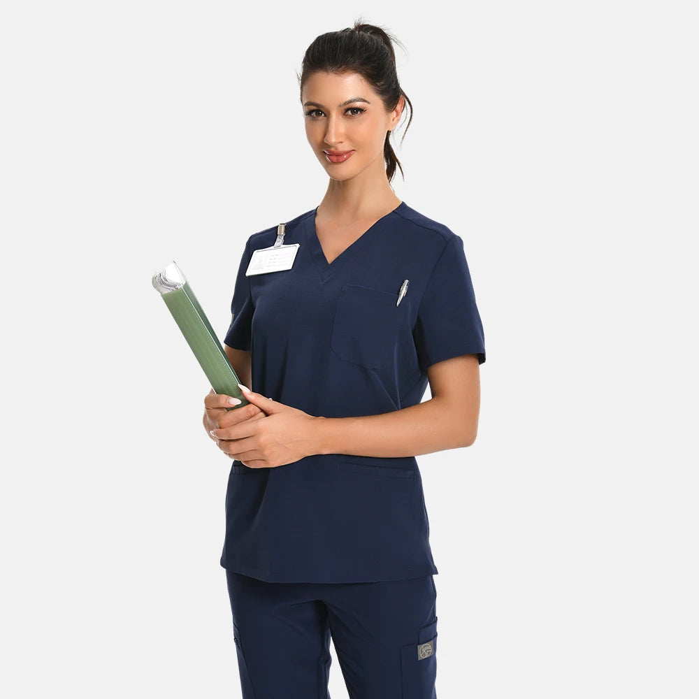 Women’s Antibacterial Scrubs Set – Soft V-Neck Top & Wrinkle-Resistant Pants