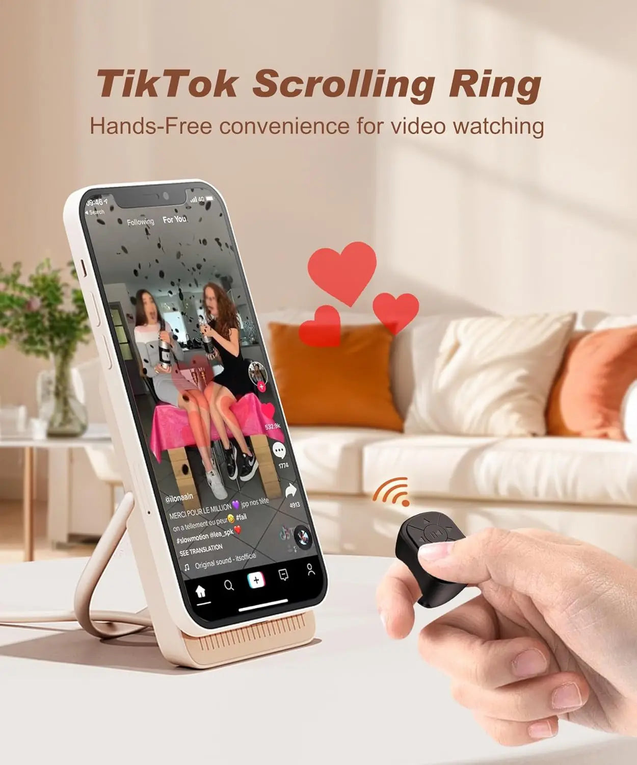 TikTok Scrolling Ring Remote Control – Bluetooth Page Turner & Camera Shutter for iPhone, iPad, Android Phones & Tablets, Remote Scrolling for Short Videos, Music Control & Photography