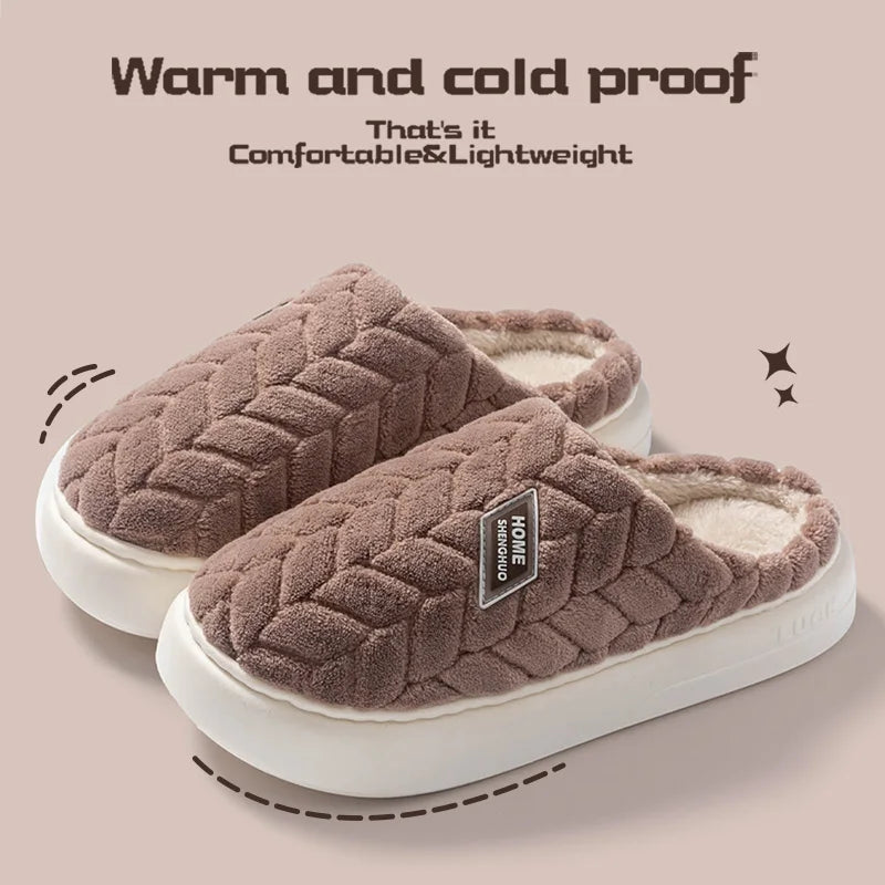 Women's Plush Cotton Slippers – Soft, Warm & Anti-Slip Indoor Footwear for Autumn & Winter