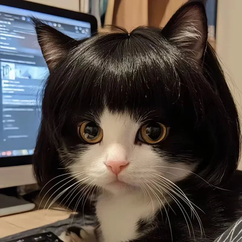 Pet Wig – Curly & Straight Hair Costume Accessory for Dogs & Cats, DIY Trimmed
