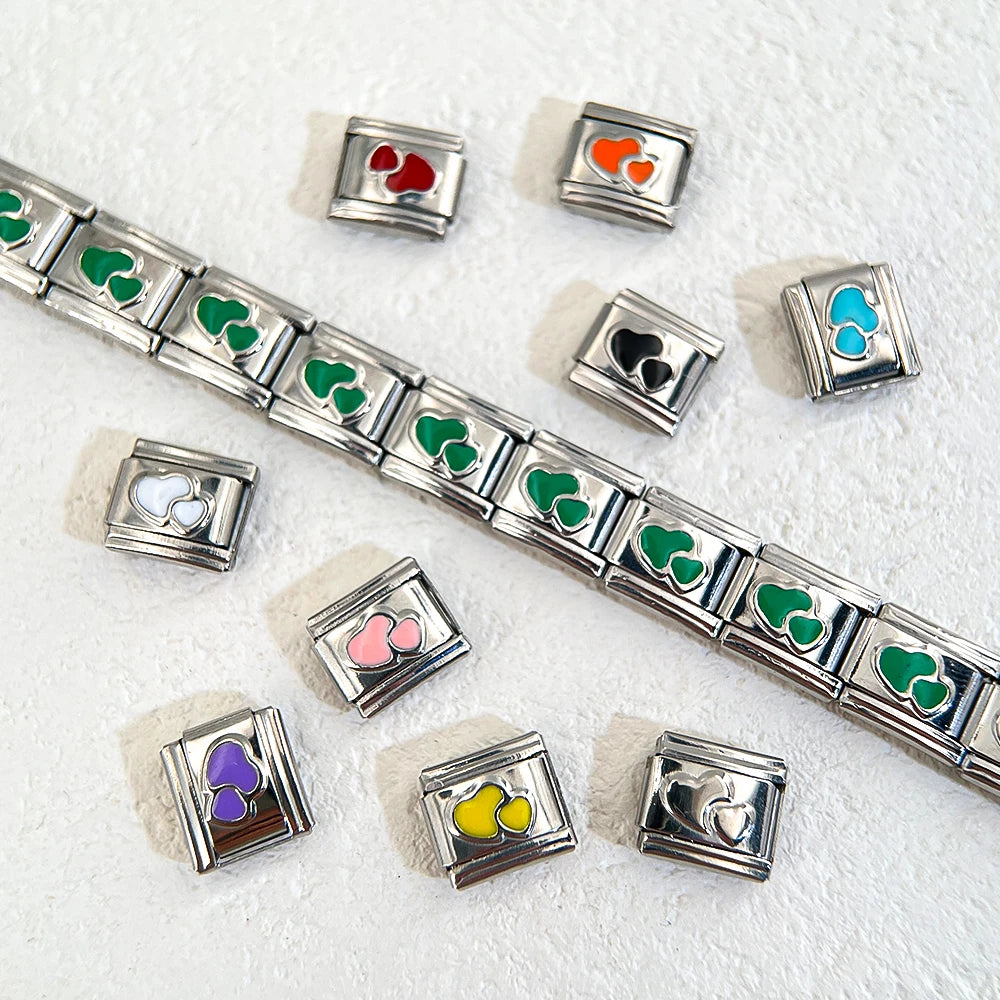 1pc DIY Bracelet Kit – 18 Stainless Steel & Enamel Charms (Love, Heart, Star, Butterfly), 9mm Links, Jewelry Making Wholesale