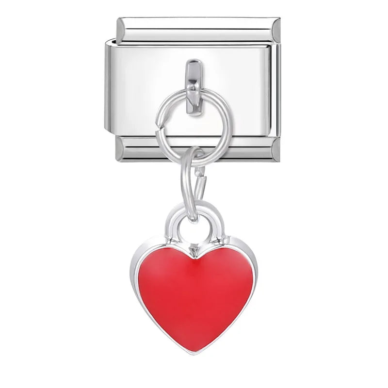 DIY Italian Charm Bracelet – Black & Red Cat Eye, Heart & Stripe Charms, 9mm Stainless Steel