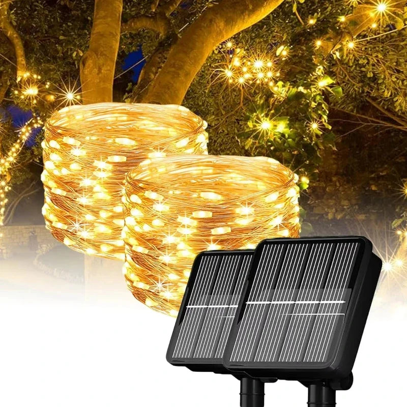 Solar LED Fairy String Lights with Flexible Copper Wire for Garden, Patio, Tree and Christmas Party Decorating