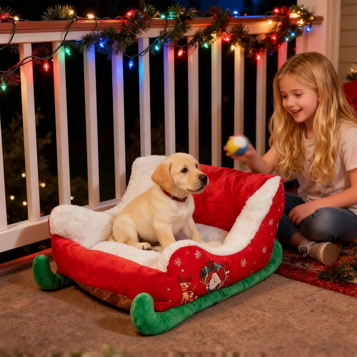 Christmas Sleigh-Shaped Cat and Dog Bed with Soft Plush Lining and Raised Sides, Festive Indoor Pet Sleeping Nest