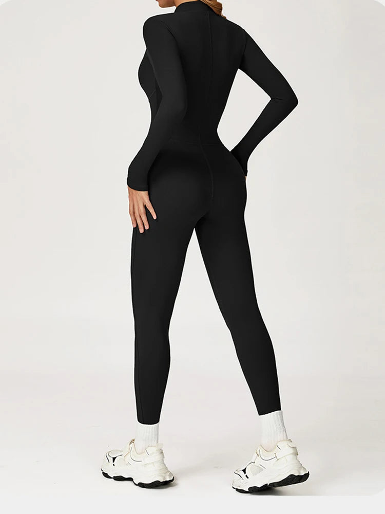 Women’s Warm Plush Winter Jumpsuit One-Piece Tracksuit – Long Sleeve Fitness Bodysuit for Gym, Skiing & Outdoor Wear