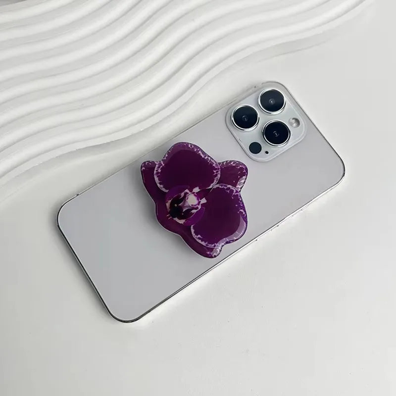 Acrylic Orchid Folding Ring Phone Holder — Grip Stand & Desktop Support