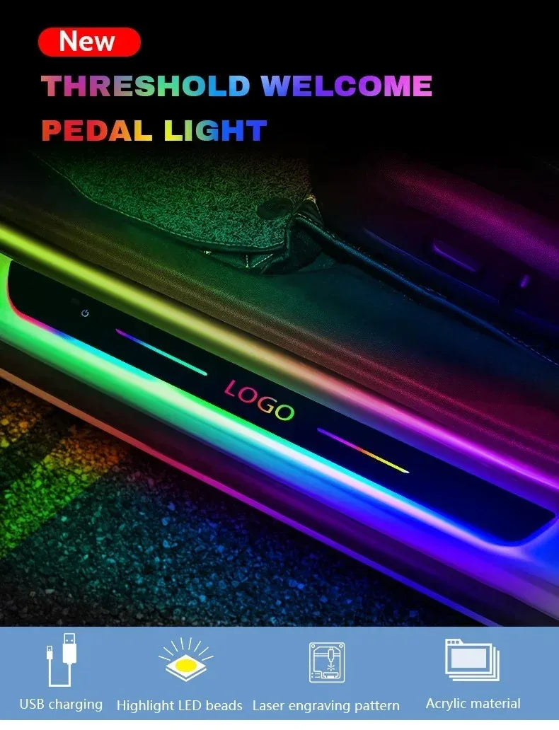 2/4PCS Car Door LED Logo Projector Lights – USB Rechargeable Wireless Welcome Courtesy Lights, Moving Illuminated Sill & Scuff Plate