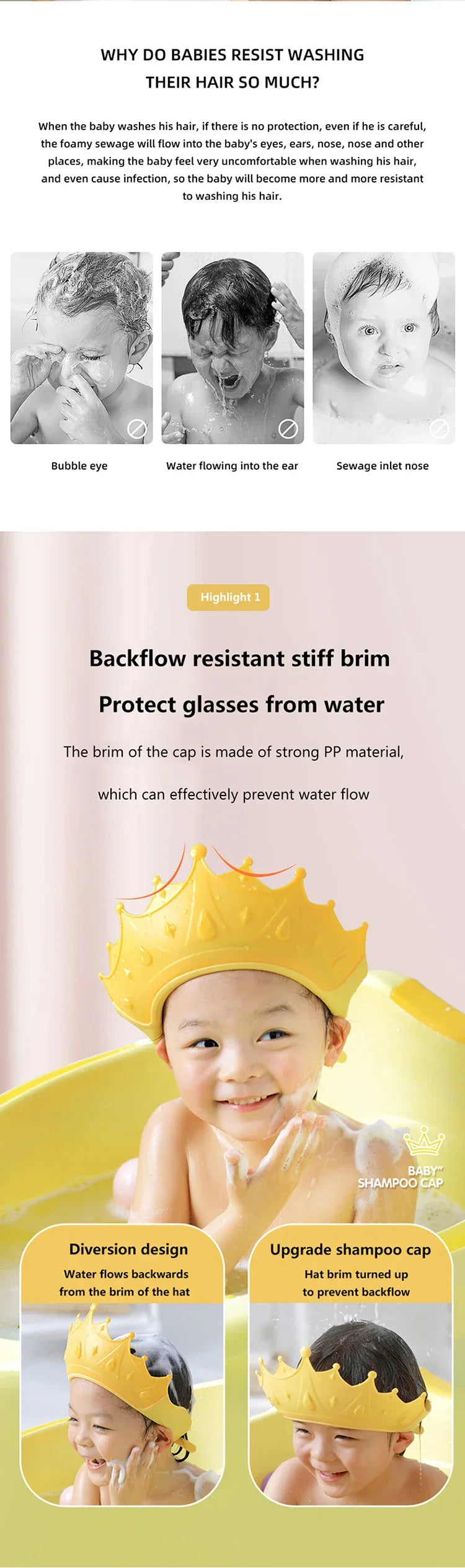 Baby Bath Cap – Infant Ear Protection, Adjustable Shampoo Shield, Hair Wash Hat for Kids & Toddlers