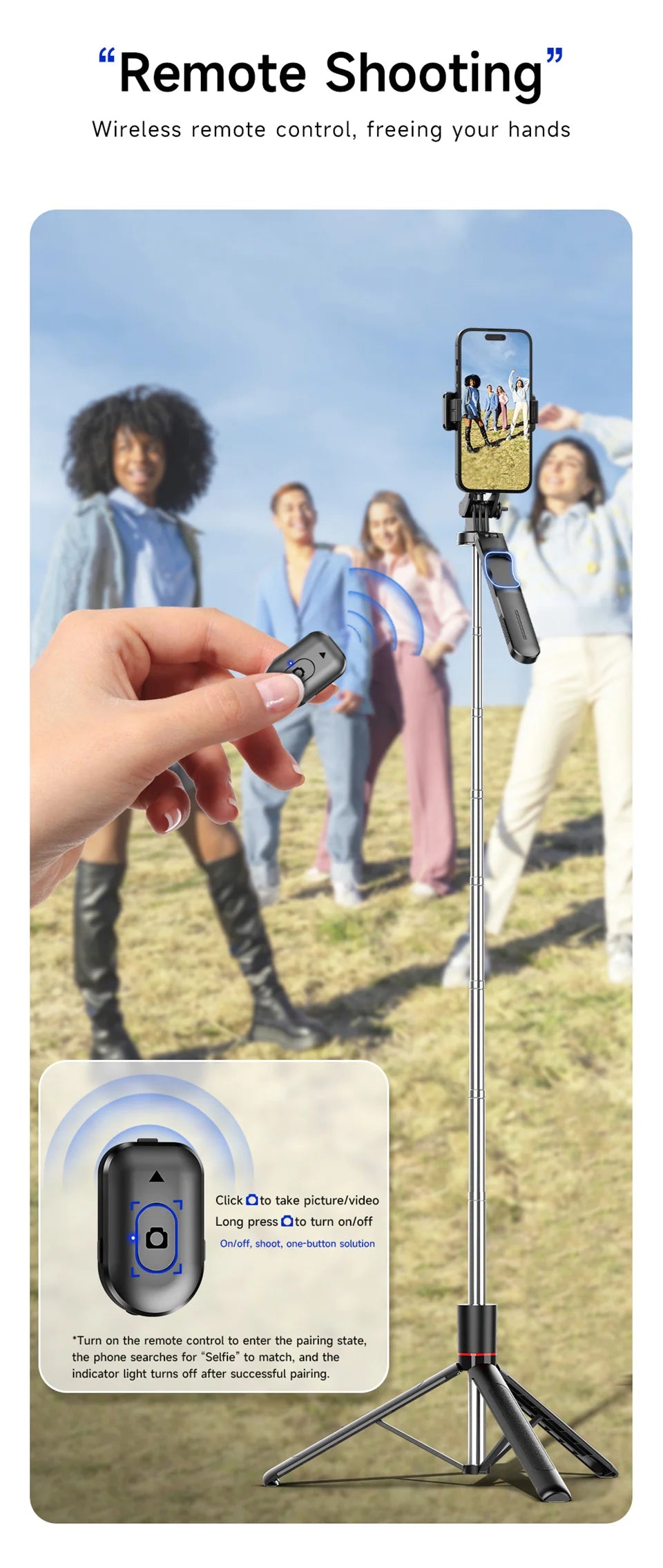 Wireless Selfie Stick Tripod with Bluetooth Remote and Fill Light