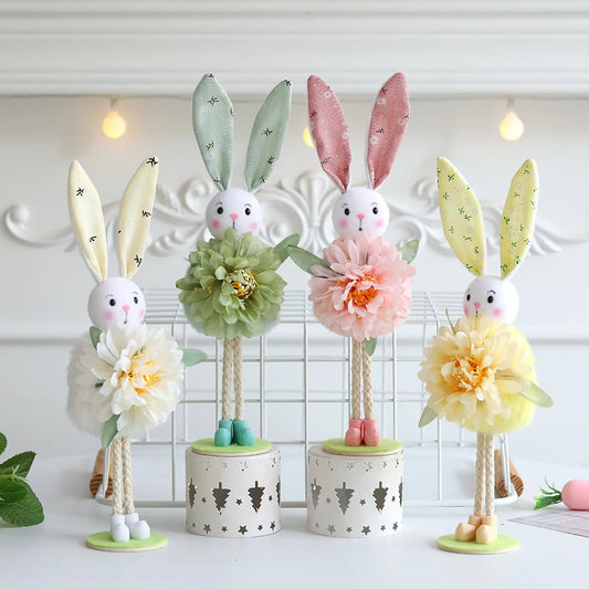 24cm Easter Standing Flower Fairy Angel Elf Rabbit Dolls Plush Pink Green Flowers Gauze Puffy Skirt Spring Bunny Easter Decor