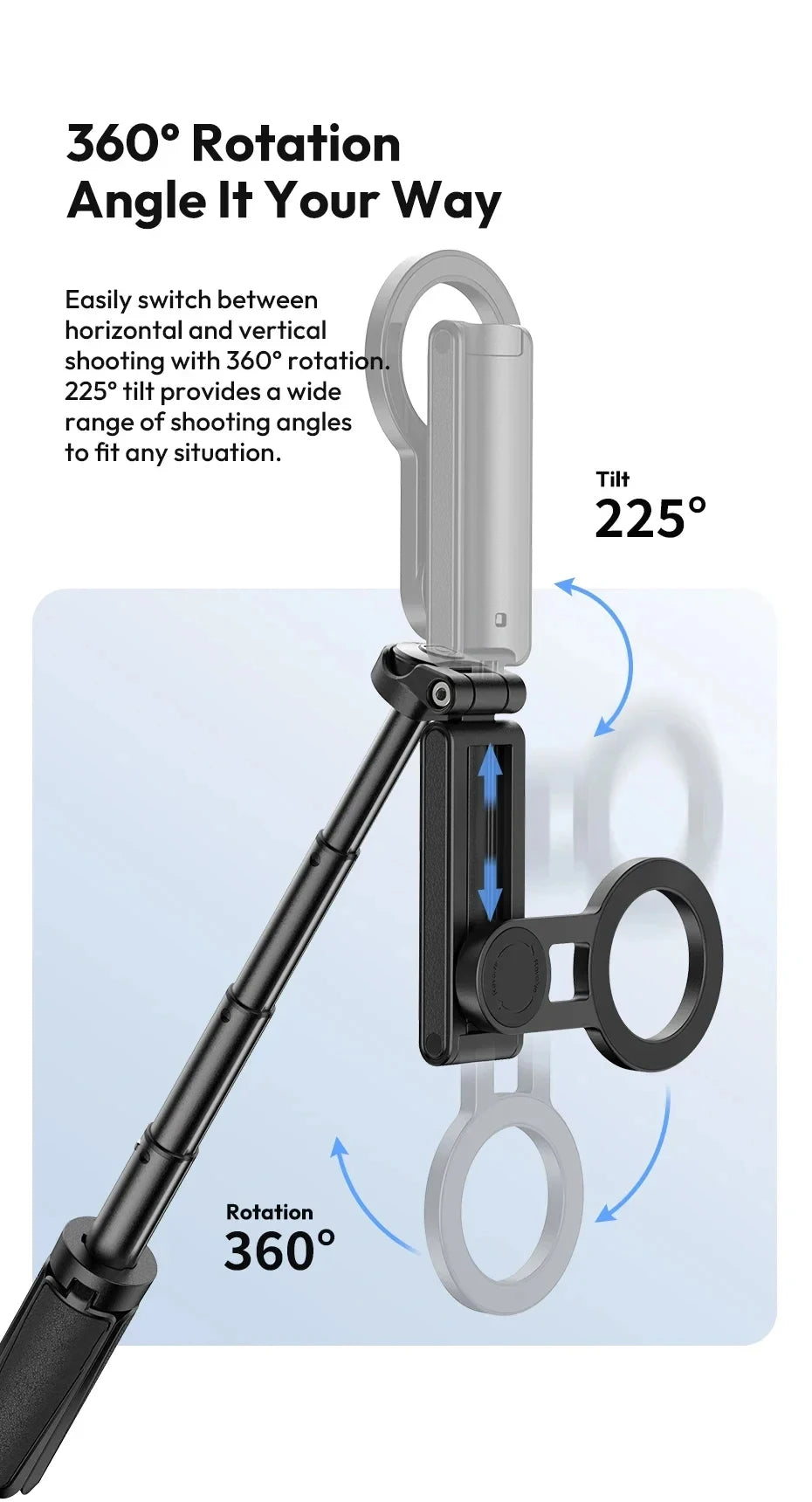 Magnetic Wireless Phone Grip & Selfie Stick Tripod – Compatible with iPhone 16/15/14/13/12 Pro Max & Samsung