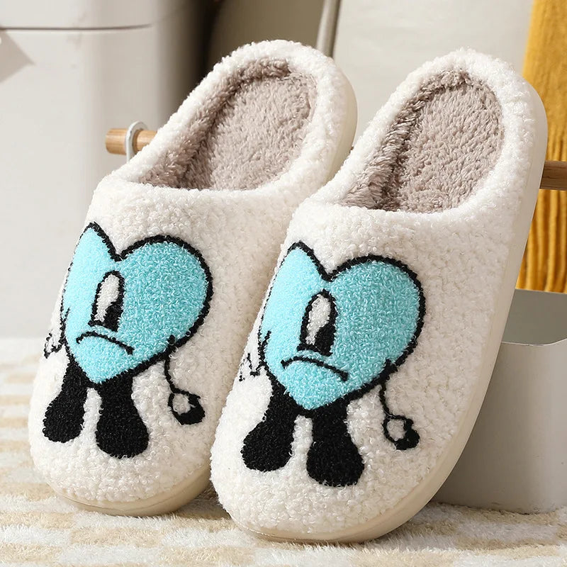 Women’s Winter Fluffy Slippers – Plush Fleece Indoor Home Slides with Heart Design