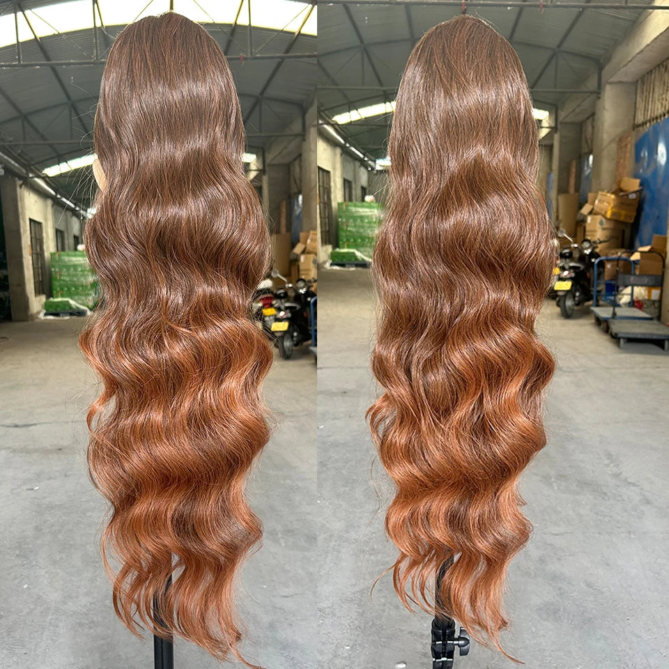 28-Inch Synthetic Drawstring Ponytail – Ombre Brown & Piano Blonde Body Wave, 180g Heat-Resistant Hair Extension