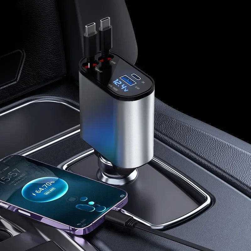 Retractable Car Charger 4-in-1 Fast Charging Adapter 120W