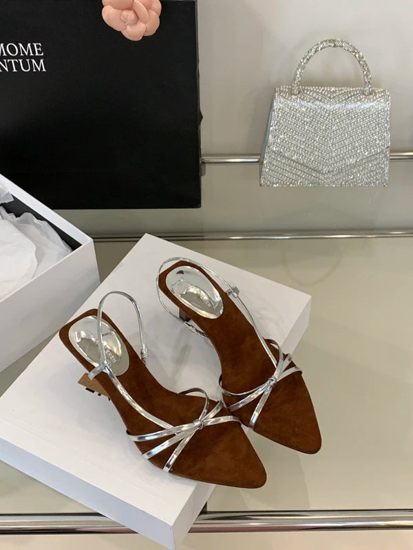 Women’s Summer Heeled Sandals – 2025 Fashion Pointed-Toe Open Design with Spaghetti Straps | Party & Dress Shoes