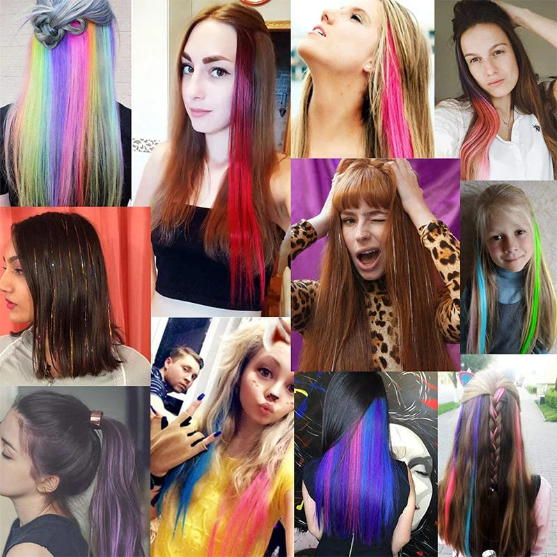 22-Inch Straight Clip-In Synthetic Hair Extensions – Colorful Highlight Hairpiece