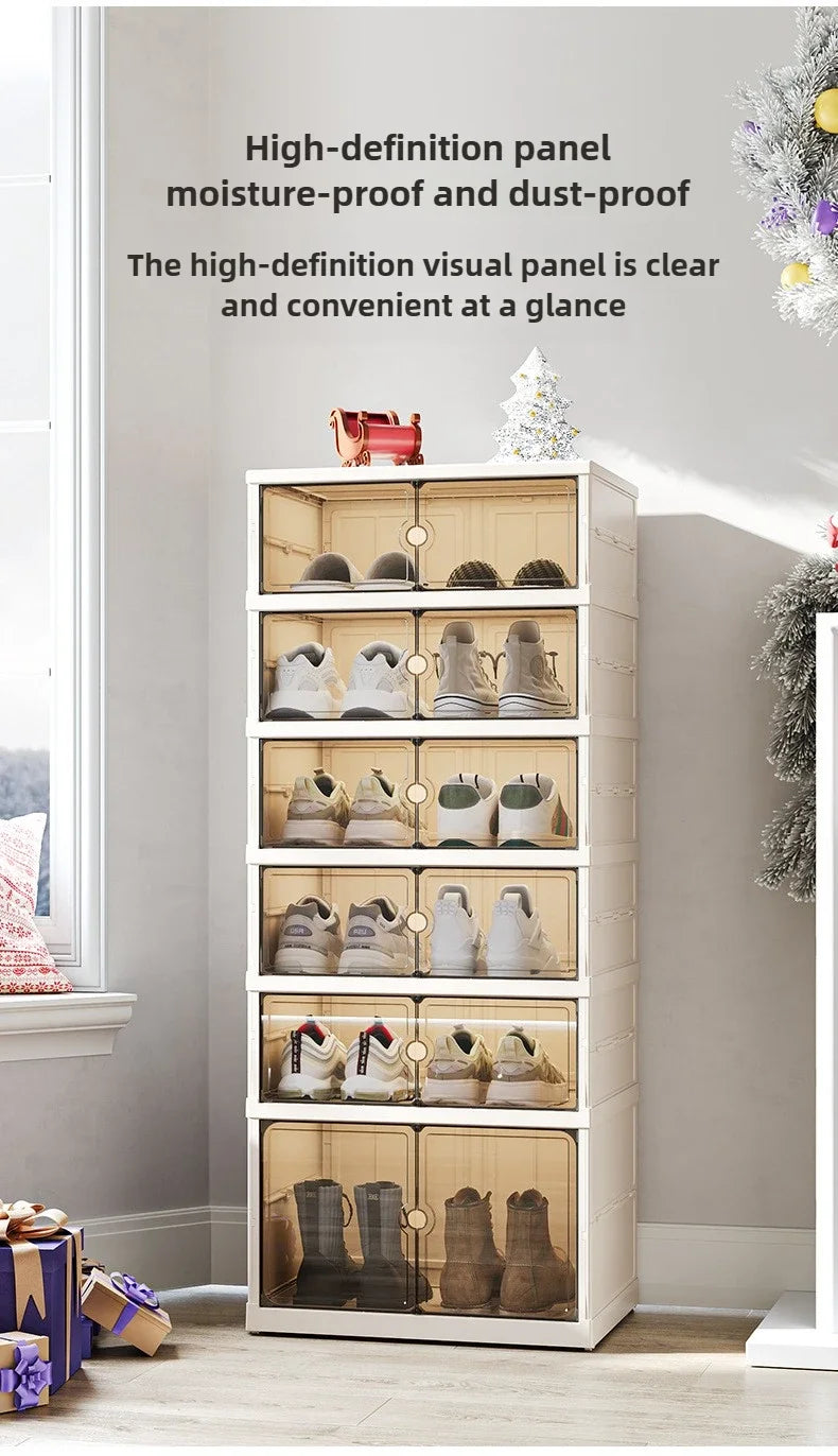 Foldable Shoe Storage Cabinet with Transparent Doors