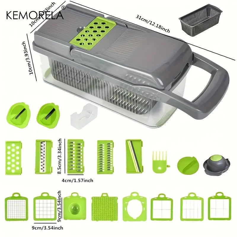 KEMORELA 15-in-1 and 22-in-1 Manual Vegetable Chopper, Dicer, Slicer and Grater with Collection Container