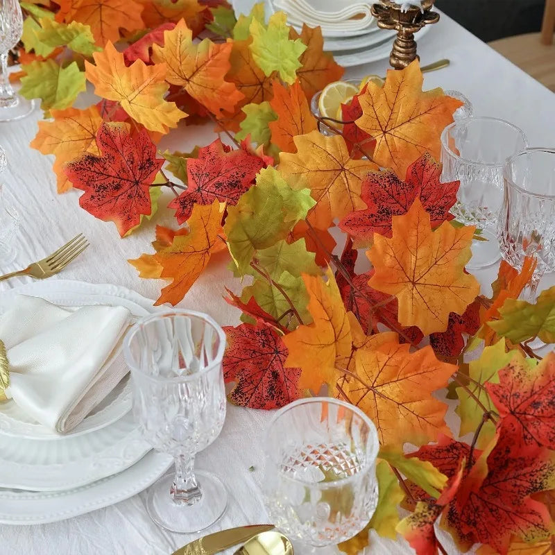 2M Artificial Maple Leaf Garland – Fall Faux Vine for Autumn Decor, Thanksgiving, Halloween, Weddings & Seasonal Home Decoration