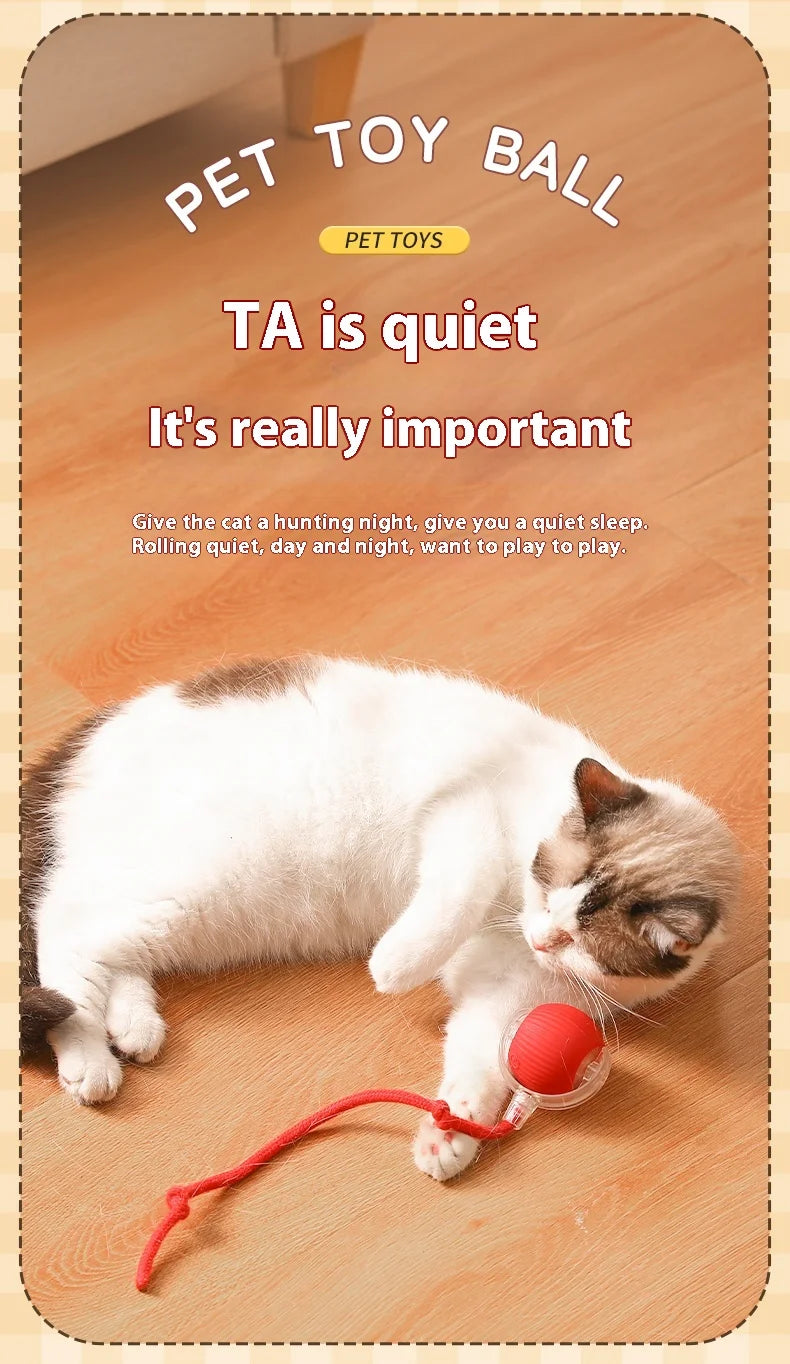 Cat Interactive Ball Toy - Automatic Rolling Ball with Faux Tail, Rechargeable Smart Pet Electric Toy for Dog & Cat Training, Imitates Mouse Movement