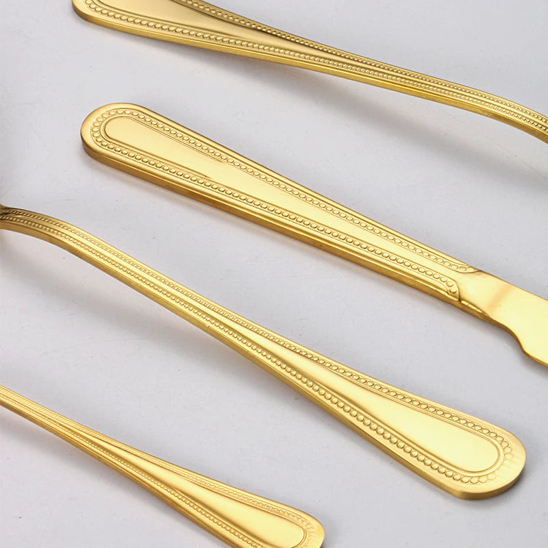 24pc Stainless steel gold cutlery set knife fork spoon steak knife fork dessert fork spoon retro suitable for restaurant kitchen