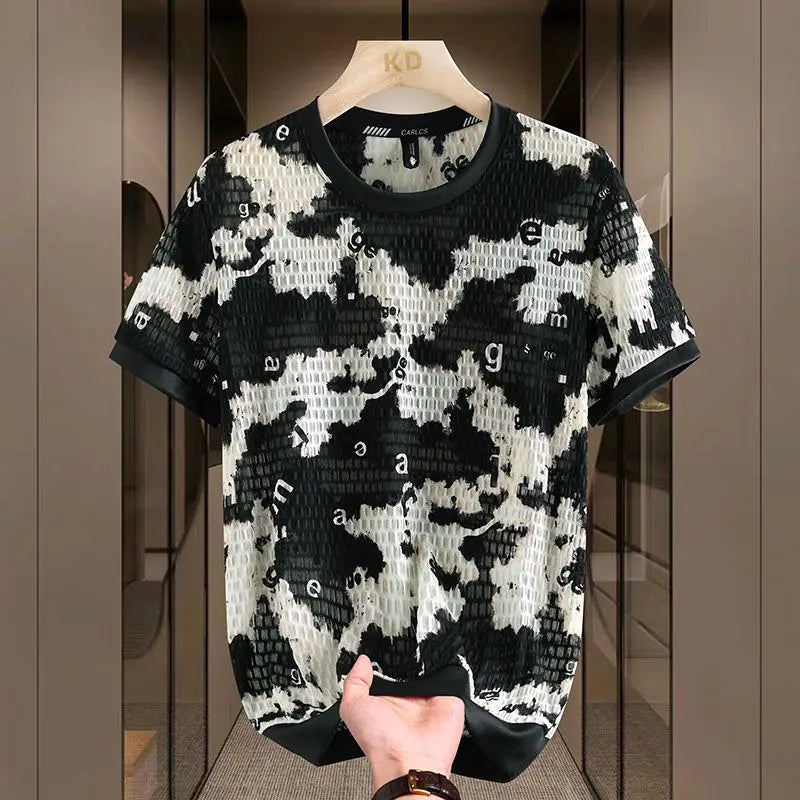 2025 Fashion O-Neck Short Sleeve Printed Letter Tie Dye T-Shirts Men Summer Clothing New Loose All-match Tops Casual Tee Shirt