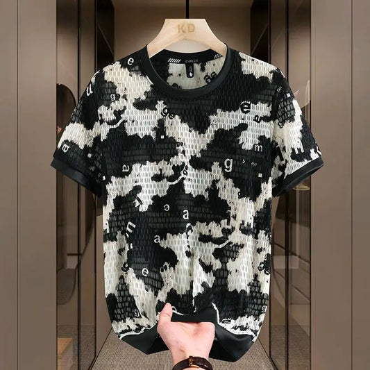 2025 Fashion O-Neck Short Sleeve Printed Letter Tie Dye T-Shirts Men Summer Clothing New Loose All-match Tops Casual Tee Shirt