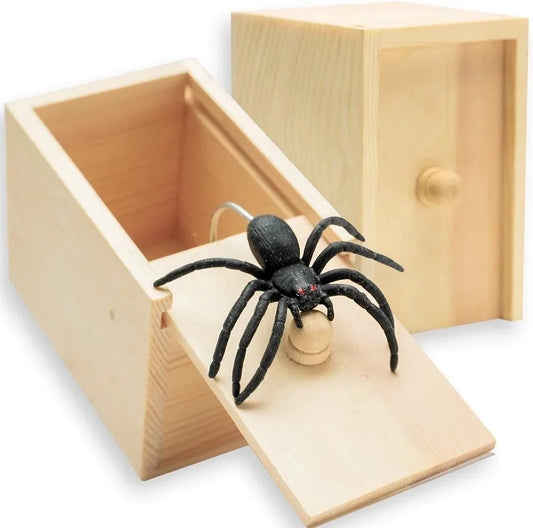 Pop-Out Spider Prank Box – Handmade Wooden Scare Box with Rubber Spider, Funny Surprise Joke Toy for Parties and Halloween