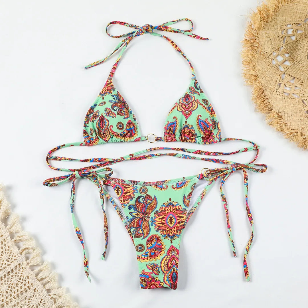 Women’s Printed Bikini Set – Halter Backless Swimwear, Beachwear, Biquini
