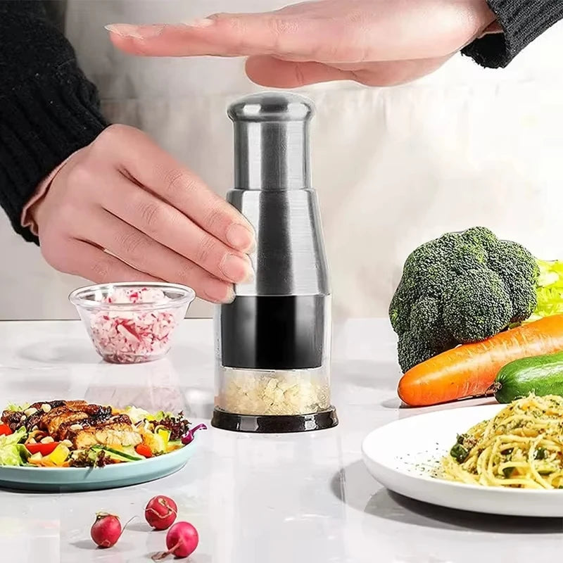 Manual Garlic Press & Onion Chopper – Hand Press Garlic Crusher, Fruit & Vegetable Mini Chopper, Kitchen Prep Tool