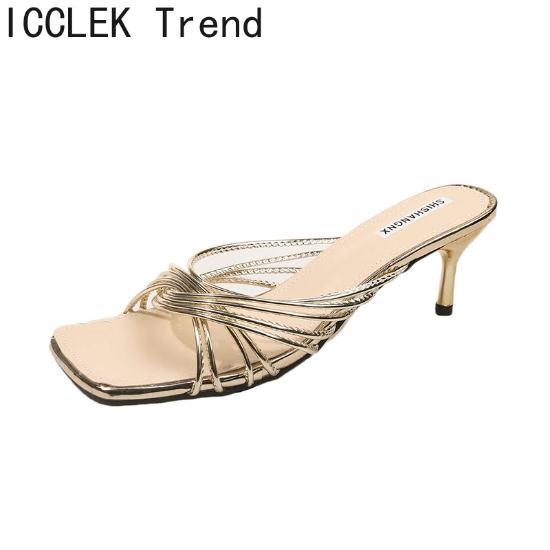 Concise Narrow Band Women's Slippers – Fashion Thin Heel Party Mules / Slide Pumps