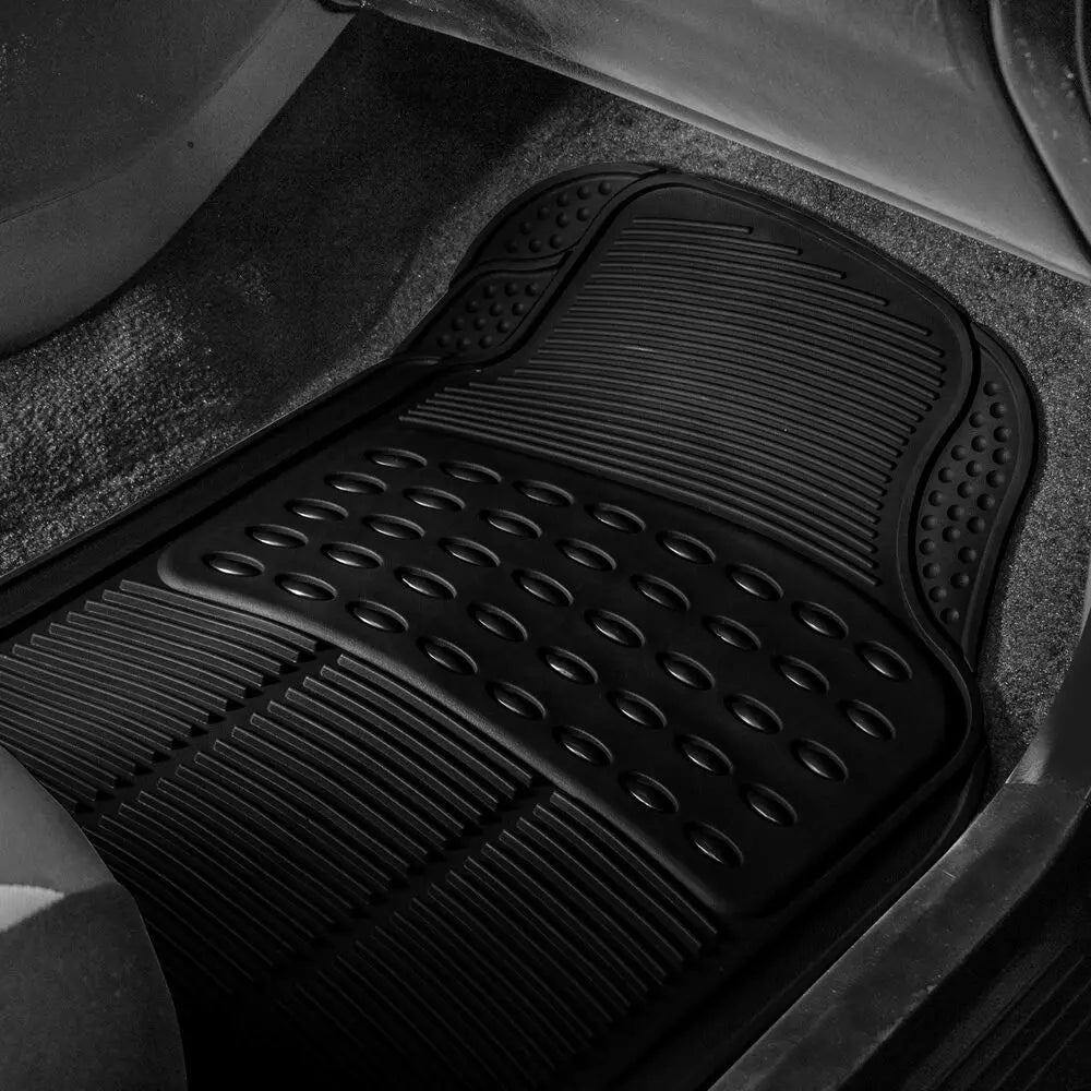 Universal All-Weather Rubber Car Floor Mats – Heavy-Duty Non-Slip 3-Piece Set, Black