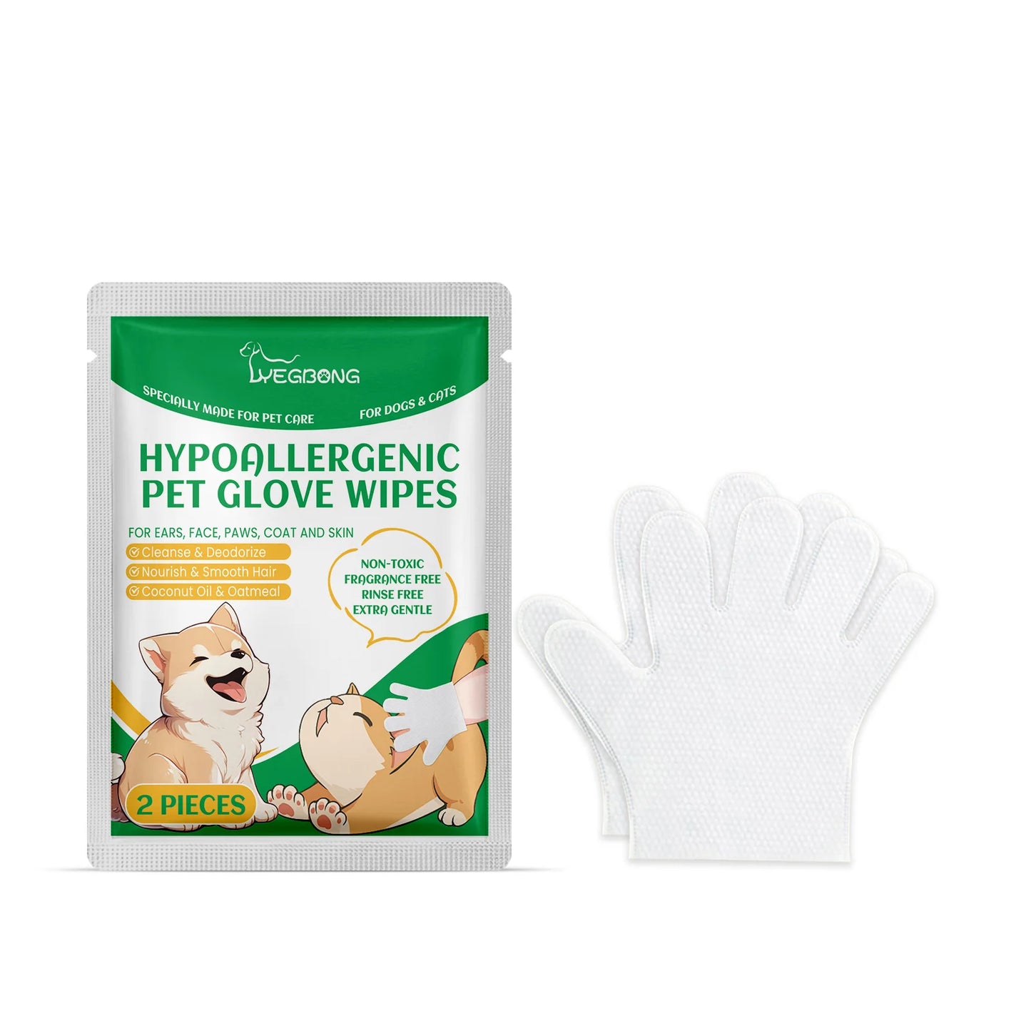 No-Rinse Pet Cleaning Gloves – Dogs & Cats, Coconut Oil & Glycerin, Disposable Wipes