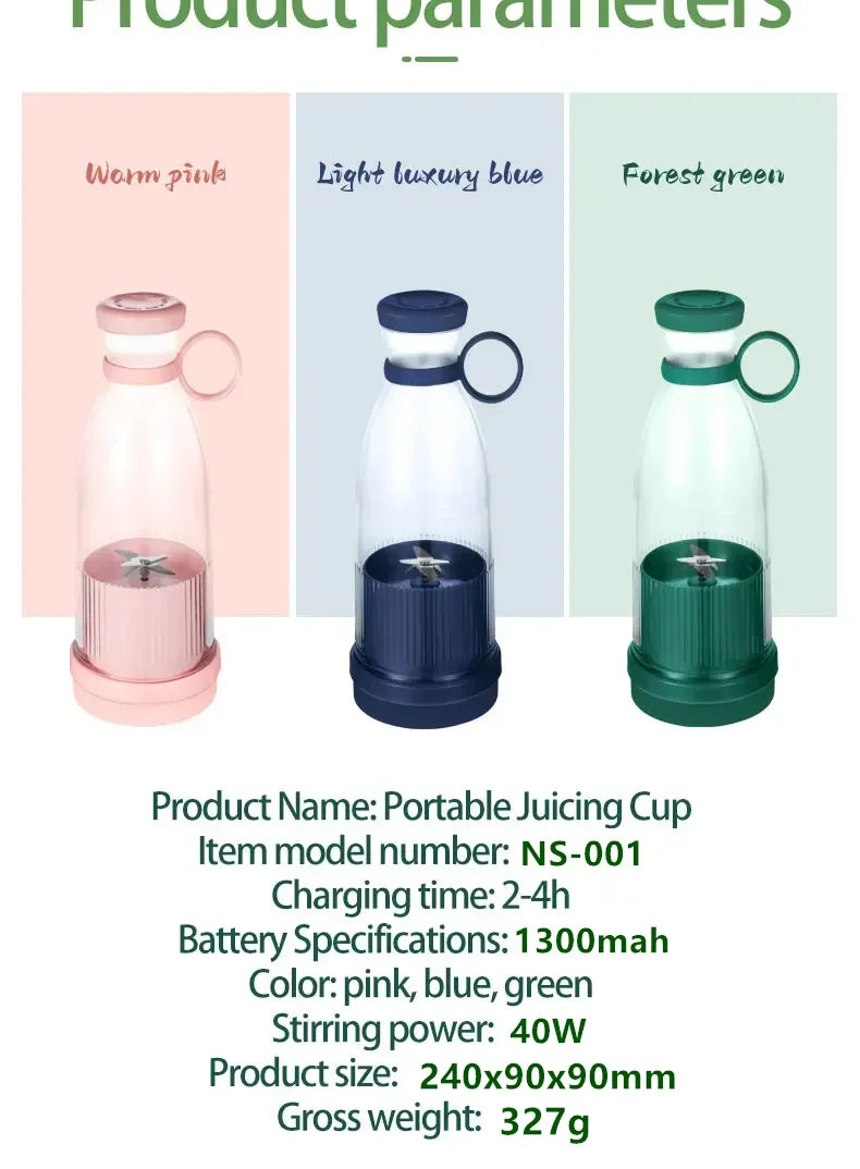 Portable USB Electric Juicer Blender, Mini 6-Blade Fruit & Milkshake Mixer for Fresh Juice