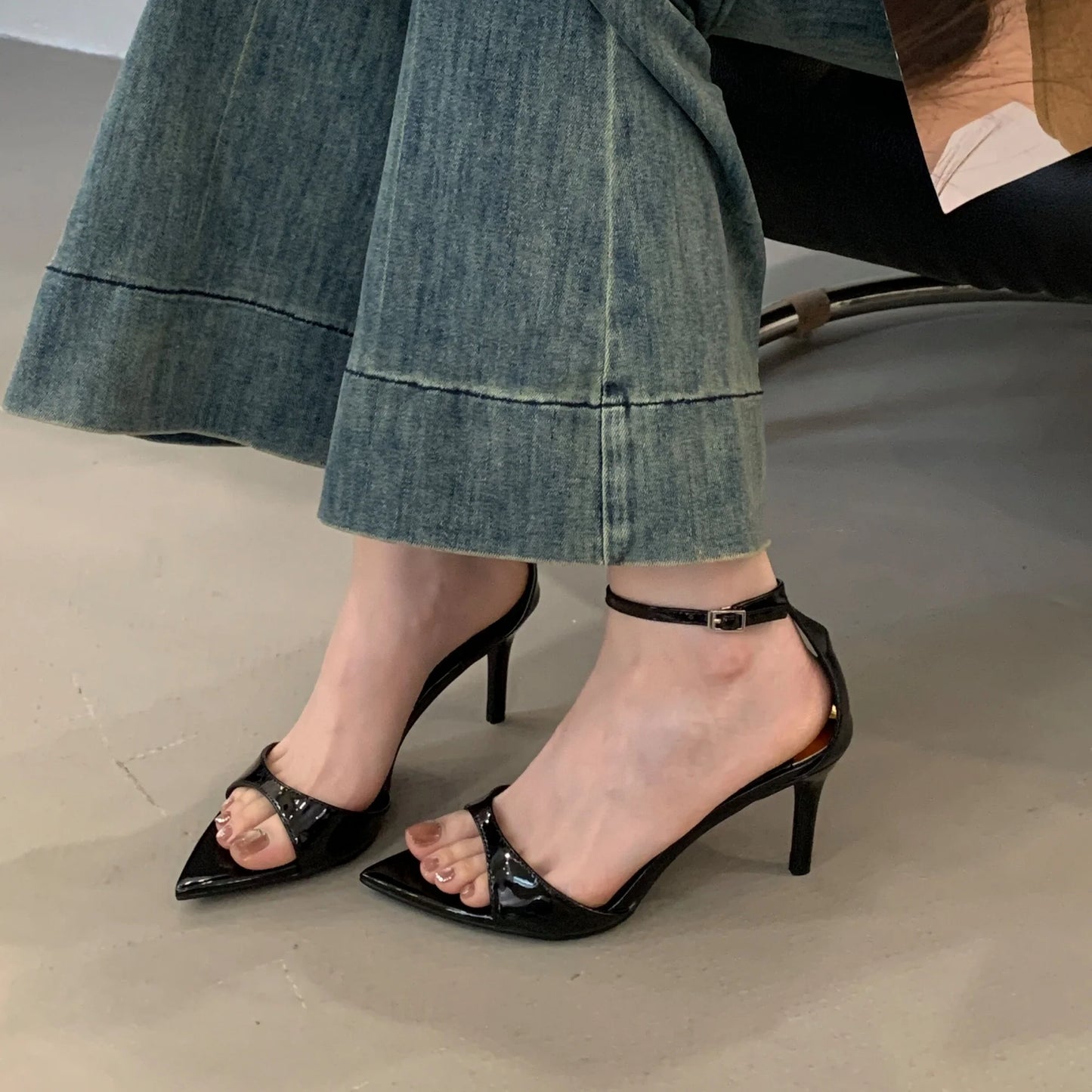Women’s Fashion – Sexy Patent Leather High Heel Sandals with Buckle | Pointed Toe Party & Wedding Shoes