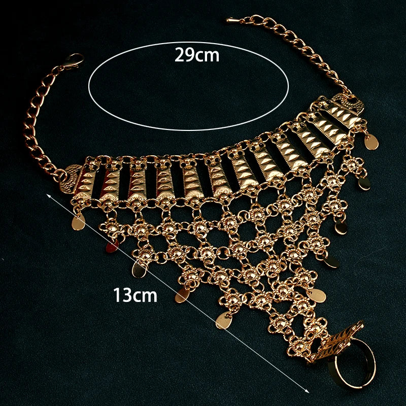 Luxury Handmade Gold-Plated Bracelet and Ring Set – Arabic-Inspired Middle Eastern Wedding Jewelry Gift for Women