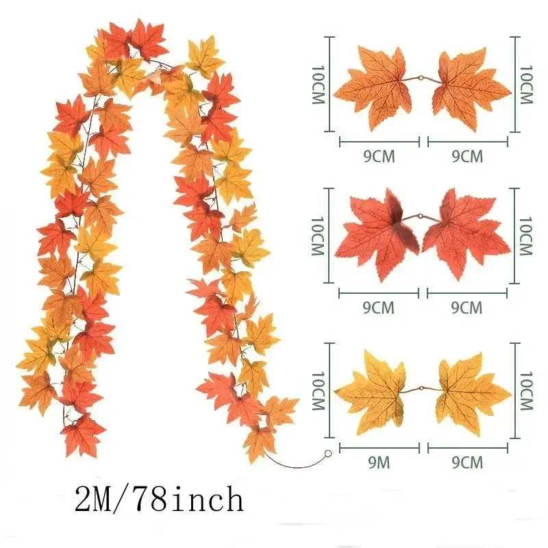 2M Artificial Maple Leaf Garland – Fall Faux Vine for Autumn Decor, Thanksgiving, Halloween, Weddings & Seasonal Home Decoration