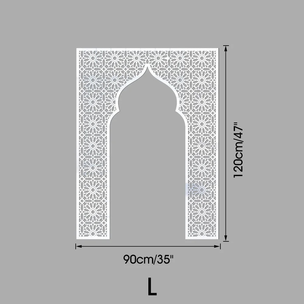 Islamic Arch Mirror Wall Sticker – Gold Acrylic 3D Mosque Frame Decal with Geometric Pattern for Ramadan & Eid Decor